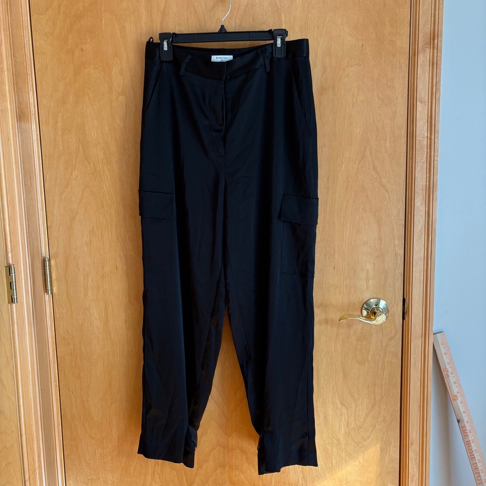 BABATON Black Satin Cargo Pants High Rise Wide Leg‎ Size 10